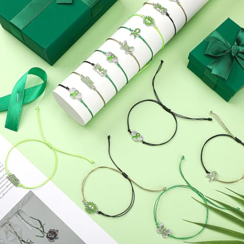 Image of Yaomiao 36 Pcs Mental Health Awareness String Bracelets Bulk Green Awareness Adjustable Wristbands for Mental Health Month Items Gift