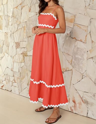 Image of ZESICA Women's 2026 Summer Spaghetti Straps Sleeveless Backless Sundress Flowy Smocked Lace Swing A Line Midi Dress