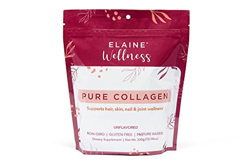 ELAINE Wellness Collagen Powder for Women, Protein Supplement to Support Hair, Skin, Nails and Joints, Pasture-Raised Bovine Hydrolyzed Collagen Peptides Dissolve Easily, Unflavored, 30 Servings