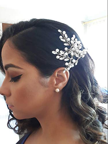 Artio Wedding Hair Pins Accessories with Crystals and Beads for Brides and Bridesmaids 3PCS (Silver)