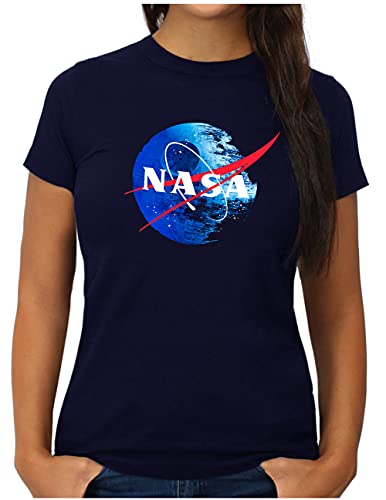 OM3® NASA-Empire T-Shirt | Damen | Death Star Todesstern Weltraum Film Fan | M, Navy Cover