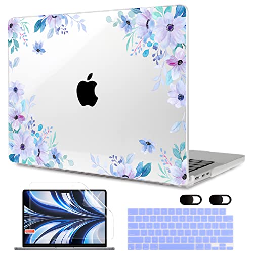 Image of MEEgoodo Case for M5 /M4 /M3 /M2 MacBook Air 13 inch 2026 2025 2024 2022, Fit Model A3449 /A3240 /A3113 /A2681, Case Compatible with MacBook Air 13.6-inch, Soft Purple Floral