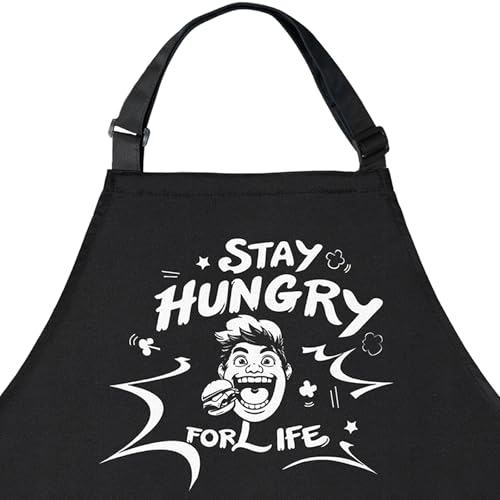 Kitchen Apron for Men Women, BBQ Apron for Men: Easy to Adjust Neck Strap, Long Waist Straps, Funny Waterproof Kitchen Apron for Father Dad Boyfriend Husband, Personalized Gift, 3 Pockets (Black)