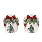 Spode Christmas Tree Ribbons Salt & Pepper Shaker Set (2-Piece)- Holiday Kitchen & Table Décor - Festive Home Accent, Christmas Gift/Stocking Stuffer for Collectors & Holiday Enthusiasts