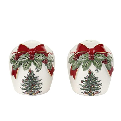 Spode Christmas Tree Ribbons Salt & Pepper Shaker Set (2-Piece)- Holiday Kitchen & Table Décor - Festive Home Accent, Christmas Gift/Stocking Stuffer for Collectors & Holiday Enthusiasts