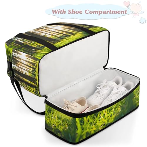 Large Weekender Overnight Bags Green Summer Forest Travel Duffel Bag for Women Men Gym Bag With Shoe Compartment Foldie Travel Tote Bag Carry On Personal Item Bag for Travel Gym Sports4