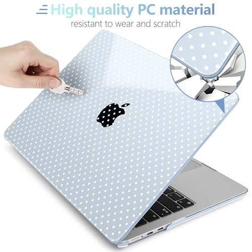 Image of MEEgoodo Case for M5 /M4 /M3 /M2 MacBook Air 13 inch 2026 2025 2024 2022, Fit Model A3449 /A3240 /A3113 /A2681, Case Compatible with MacBook Air 13.6-inch, Blue & Polka Dots