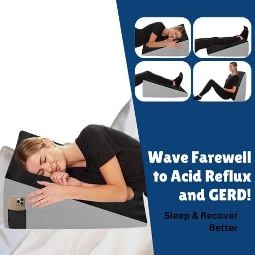Image of BLISSCLOUD Bed Wedge Pillow with Memory Foam, Orthopedic Back Support Cushion for Acid Reflux, GERD, Snoring, Post Surgery, Pregnancy, Elevated Sleeping, for Pain Relief and Comfort, Black & Grey