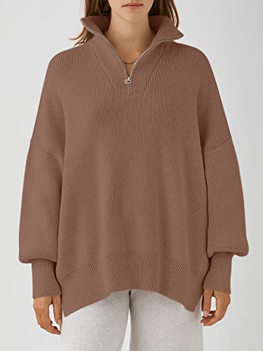 ANRABESS Women's Oversized Fashion Long Sleeve Quarter Zip Baggy Loose Slouchy Sweater Pullover Tops 2025 Fall Outfits2