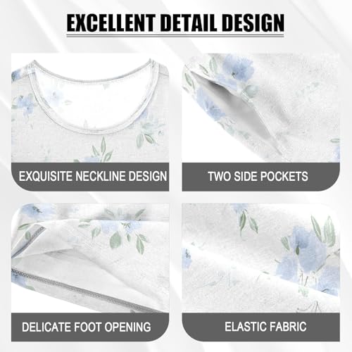 Blue Small Floral Pattern Kids Pjs Set Boys Girls Summer Short-Sleeve Sleepwear Pajamas 2PCS4