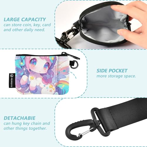 Cute Chibi Unicorns Women's Change Wallet Card Cases Compact Size Identity Card Protector with Wristlet Strap for Work Travel 2 Pcs Recto Verso3