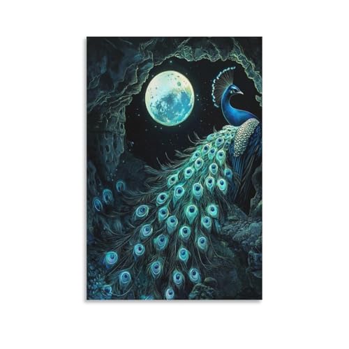 Impression sur toile paon tableau d'art mural de salon 50x75cm