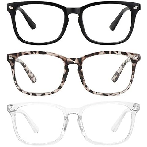 MEETSUN 3-Pack Blue Light Blocking Glasses, Anti Eye Strain Headache (Sleep Better),Computer Reading Glasses UV400 Lens (Black + Leopart + Clear) Cover