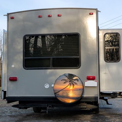 Image of Tropical Beach at Beautiful Sunset Spare Tire Cover Dust-Proof Wheel Tire Cover Fit Trailer, RV, SUV and Many Vehicle 17 Inch