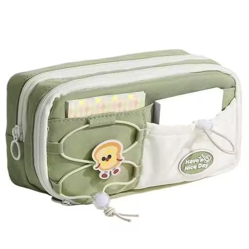 Image of Kawaii Cute Aesthetic Pencil Case for Girls & Boys | 3 Layer 6 Compartment Large Capacity Pencil Pouch with Zipper | Cartoon Stationery Organizer Bag for Students & Kids (Nice Green)