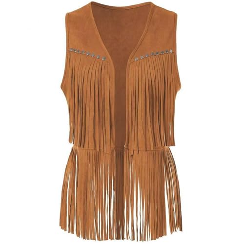 Gilet en daim sans manches pour femme veste style western à franges pour look chic décontracté