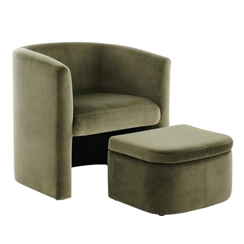 MALOL COLAMY Upholstered Velvet Barrel Accent Chair with Storage Ottoman, Morden Living Room Chair...