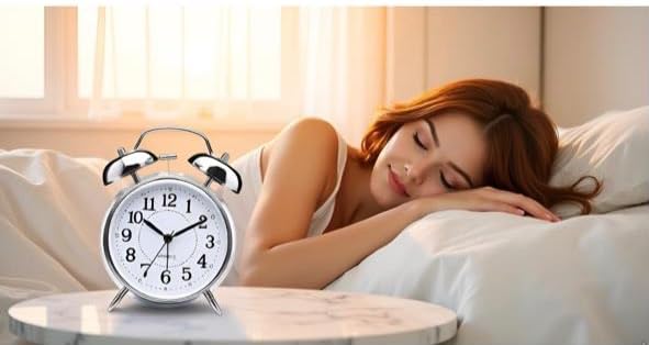 Image of Vintage Twin Bell Alarm Clock, Classic Retro Metal Table Clock, Roman Numeral Analog, Battery Operated, Antique Style, for Bedroom, Bedside, Office, Two Colour Bronze & Copper (Sliver)
