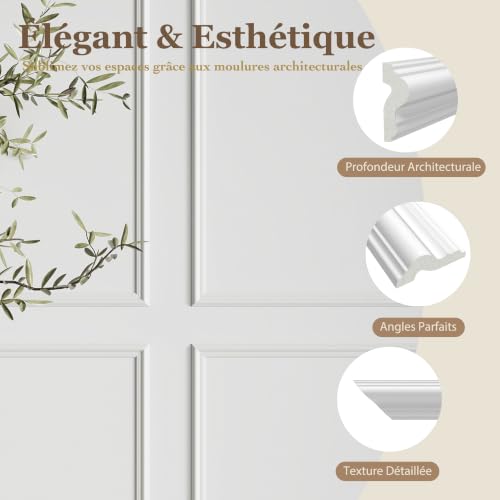 Umisu Lot de 6 Moulures Murales Prédécoupées, Kit de Lambris Mural - Prêt à Installer avec Colle, 3 Panneaux Supérieurs + 3 Inférieurs, Cadres Décoratifs Peignables pour Salon et Chambre – vue 5