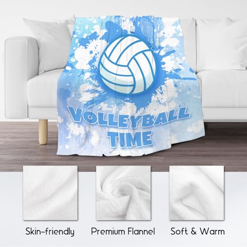 Volleyball Blanket, Cozy Soft Throw Blankets for Kids, Cool Blue Flannel Throw Gifts for Couch Sofa, 40x50 Inches