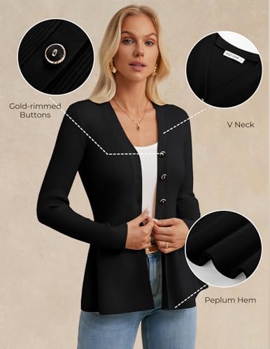 GRACE KARIN Long Sleeve Cardigan Sweaters for Women, Button Up Knit Blazer, Lightweight Business Casual Peplum Tops3