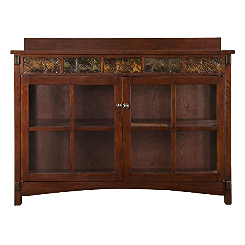 SEI Furniture - Camino Mission Faux Slate Sideboard And Display Curio - Transitional Design Brown Finish - Ideal for Living Room Dining Room (CM2900)