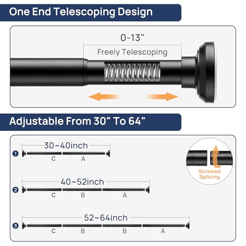 Image of ENJOYBASICS 1 inch Black Shower Curtain Rod, 30-64 inch Adjustable, Secure Tension | Easy No-Drill Installation, No Tools, No Gaps, Sturdy Rust-Resistant Steel, Sag-Resistant Design, Tubs, RVs, Apartments