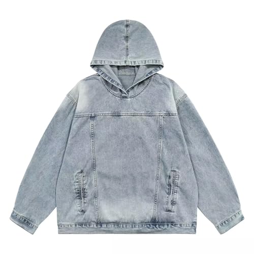 Oversized Hoodies for Men Denim Hooded Sweatshirts Acid Wash Hoodie Boyfriend Jackets Vintage Casual Streetwear