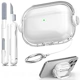 MHYALUDO AirPods Pro 第3世代ケース対応、ロック付きオーバーイヤー型スタンドデザイン、黄変防止クリアソフト耐衝撃カバー＆クリーニングキット付属 AirPods Pro 3ケース対応、ホワイト