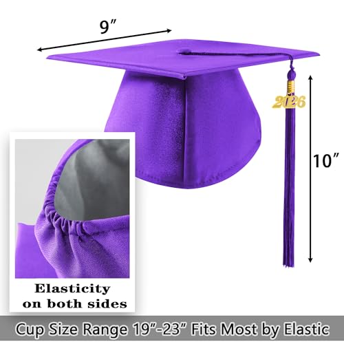 Image of 2026 Graduation Cap and Gown Matte Unisex for High School Bachelor | Heavyweight Matte Polyester, Zipper Closure, Adjustable Cap with 2026 Tassel, Sizes 39-60, Bulk Orders Available