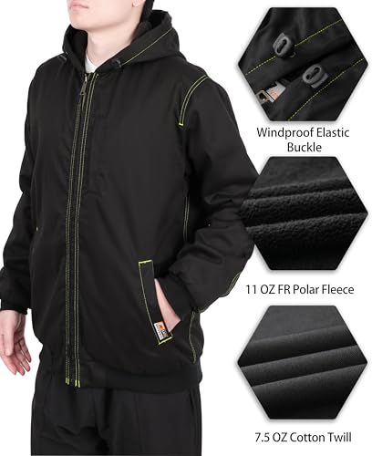 Image of VATRENUS FR Jacket for Men 11oz Fleece Lined Light Winter Coat Warm CAT3 | Flame Resistant Comfortable Workwear|Relaxed Fit Oil Resistant Water Repellent ATPV 38 Cal /cm Zipper Pocket
