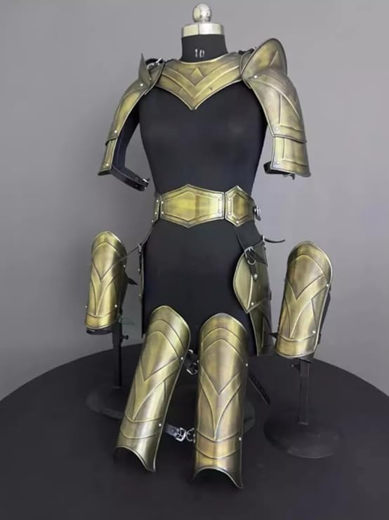 Medieval Knight Full Body Armor Set for Men – 10-Piece Golden Bronze Steel Cosplay Armor with Shoulder, Arm, Chest & Leg Plates for LARP, Halloween & Stage Performances