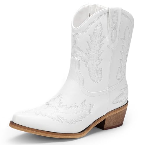 Image of Western Cowboy Boots for Women Rhinestone Cowgirl Boot with Low Block Heel Embroidery Sparkly Short Ankle Booties Walking Bootie for Country Concert Disco Outfits