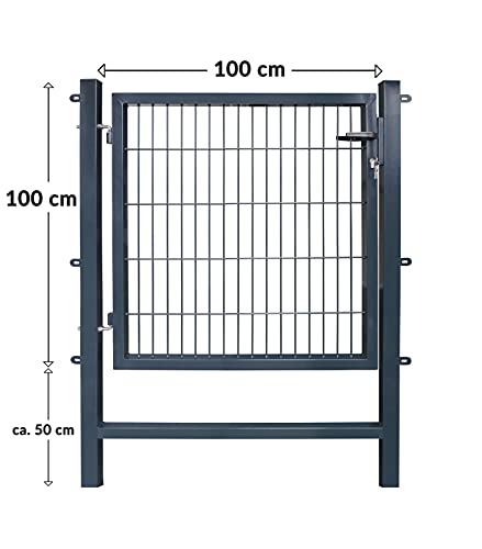 Gartentore Easy mit 100 cm Breite - Farbe und Höhe wählbar (Besonderheit : kein ausrichten der Pfosten notwendig durch Querverbindung !) Tor für Doppelstabmattenzaun (H 100 x B 100 cm, anthrazit))