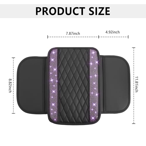 Image of Stacool Upgraded Car Center Console Cover with Rhinestones,Microfiber Leather Car Armrest Cover Cushion with 2 Storage Bags,Universal Cars Armrest Storage Box as Cars Interior Accessories