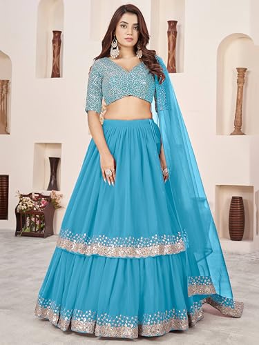 Image of Zeel Clothing Women's Sequins Embroidered Georgette New Semi-stitched Lehenga Choli Set With Dupatta (50666-Womens-Lehenga-Choli-Latest)
