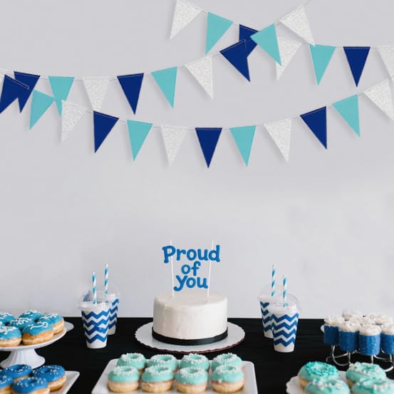 Image of 30 Ft Navy Silver Blue Party Decorations Pennant Banner Triangle Flag Royal Blue Silver Hanging Paper Bunting Garland for Birthday Baby Shower Wedding Ahoy Achor Nautical Pirate Theme Party Supplies