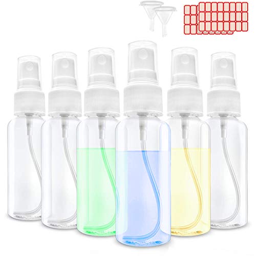 [ 6 PACK ] Mini Spray Bottles 2oz w/BONUS Labels & Funnels [ 2021 UPGRADE ] | Small Spray Bottle | Travel Spray Bottle | Small Spray Bottles | 2 Oz Spray Bottles | Small Spray Bottle 2 Oz