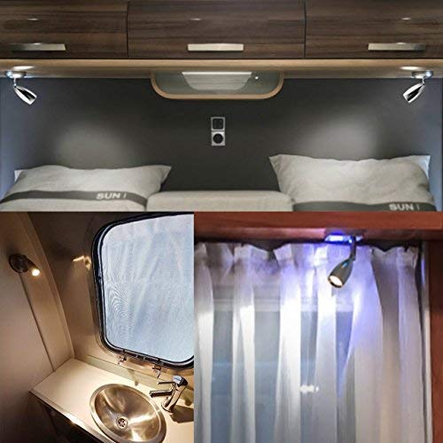 RV 12V Reading Light Dimmable - Polished Chrome Led Berth Lights Book Lamp with Blue Circle Night Decorative Lighting Surface Mounted Near Bedside Under Cabinet In Trailer Caravan Boat Yacht Pack of 2 - Thumbnail 3