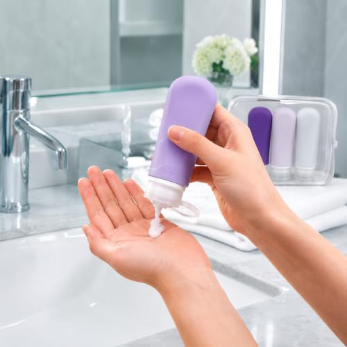 Image of INSFIT Travel Bottles for Toiletries, TSA Approved 3oz Travel Size Containers, BPA Free Leak Proof Squeezable Silicone Tubes for Shampoo Conditioner Lotion Body Wash with Labels