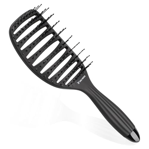 Eagle Fortress Speed Dry Hair Brush - Blowout Brush, Curly Hair Brush with Vented & Curved Design, Detangling Paddle Brush for Wet Dry Curly Thick Straight Hair, Black