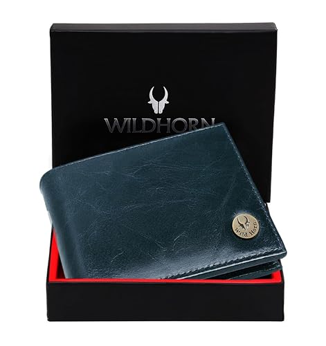 Image of WildHorn Blue Leather Wallet for Men I Ultra Strong Stitching I 6 Card Slots I 2 Currency & 2 Secret Compartments
