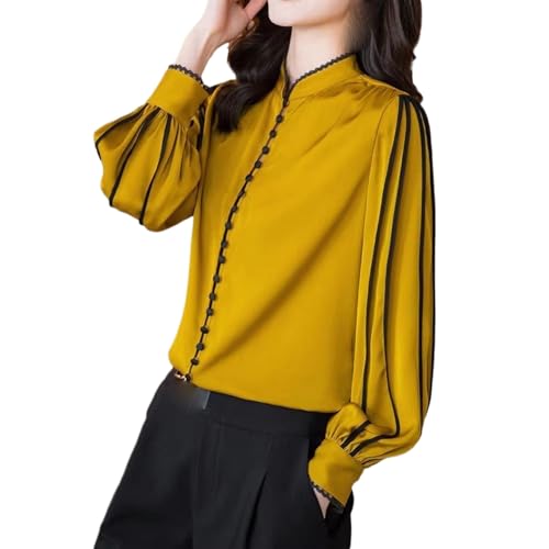 Chemise satin femme élégante à manches bouffantes dentelle