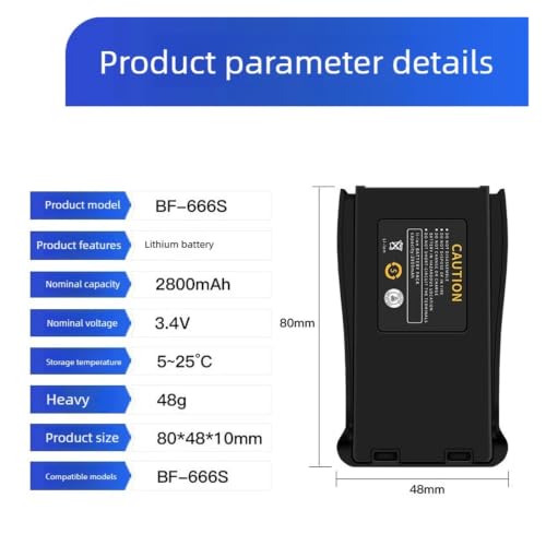 Batería Walkie Talkie BF-666S de 3.4V recargable compatible con radios de largo alcance 2800mAh 4