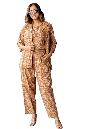 Image of MIRCHI FASHION Pure Cotton Kurta with Shrug Set | 3 Piece Cordset with Jacket & Pant | Ethnic Work Wear & Travel Wear Co-ord Set