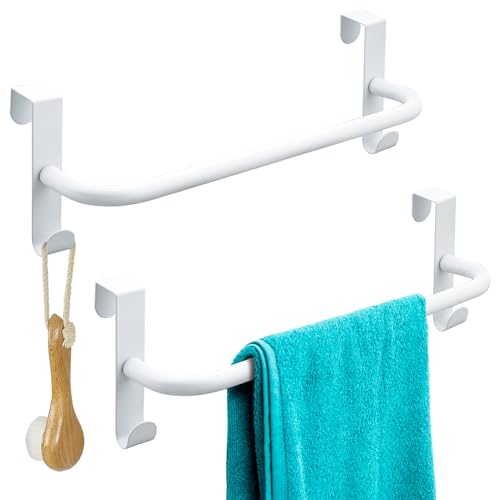 SAYAYO Toallero Colgante de 2 Piezas, Colgador Trapos Cocina de 29 cm con 2 Ganchos, Toallero Blanco para Puertas de Baño Colgador Toalla Baño de Metal para Cocina y Armario