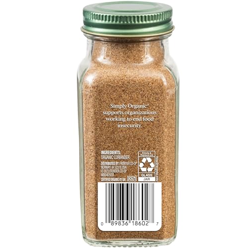 Simply Organic Ground Coriander Seed, 2.29-Ounce, Rich, Warm Earthy Yet Fruity Flavor, Bright Aroma, Slight Citrus Undertones