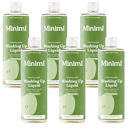 Bundle - Miniml Washing Up Liquid Apple - 400ml - Plant Based Vegan Dish Soap, Biodegradable, Non-Toxic, Tough on Grease, Gentle on Hands - Pack of 6