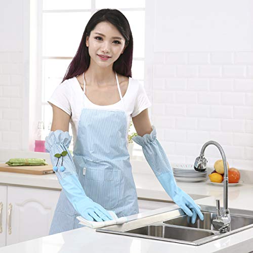RARITYUS Household Kitchen Cleaning Gloves Waterproof Cotton Lined Dishwashing Non-Slip Long Cuff Gloves - Thumbnail 2
