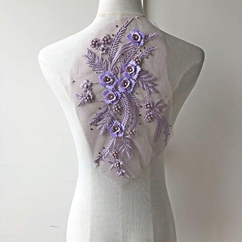 Exquisite 3D Flower Lace Applique Embroidery Beaded Sewing Appliques Wedding Motif Floral Lace Patch for Dresses Gown Apparel